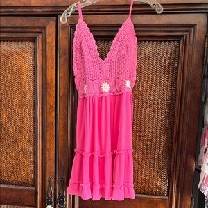 Blush Vibrant Pink Crochet Dress